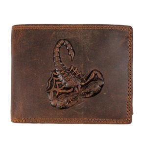 HL Luxusná kožená peňaženka 3D Škorpión - hnedá