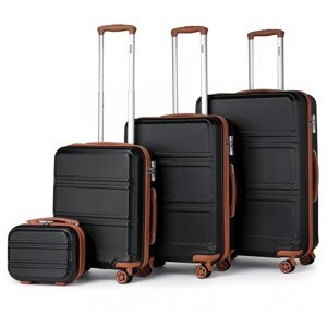 KONO Set 4 cestovných kufrov s horizontálnym dizajnom - ABS - čierno hnedá- 10L/44L/66L/96L