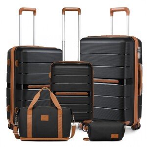British Traveller sada 5 kusov cestovných kufrov a batožiny - čierno-hnedá - 36/60/92L