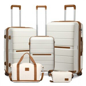 British Traveller sada 5 kusov cestovných kufrov a batožiny - béžovo-hnedá - 36/60/92L