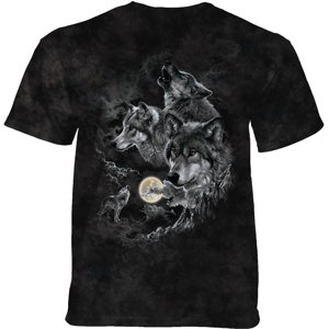 Pánske batikované tričko The Mountain - Mountain Trio Moon - vlci - čierne Veľkosť: L