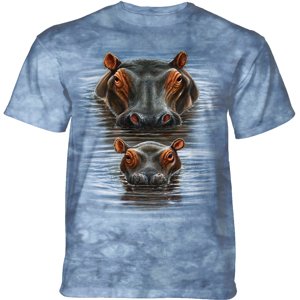 Pánske batikované tričko The Mountain - 2 HIPPOS - hroch - modrá Veľkosť: XXL