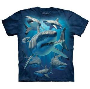 Detské batikované tričko The Mountain Veľký biely žralok - tmavo modré Veľkosť: XL