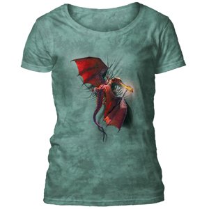 Dámske batikované tričko The Mountain - Climbing Dragon - zelené Veľkosť: M