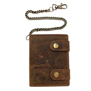 HL Pánska kožená peňaženka s dvoma prackami a retiazkou (RFID) - Born to ride - hnedá