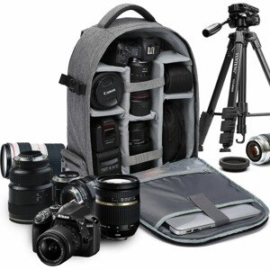 Špeciálny vodeodolný a protiotrasový batoh na fotoaparát KONO - sivý